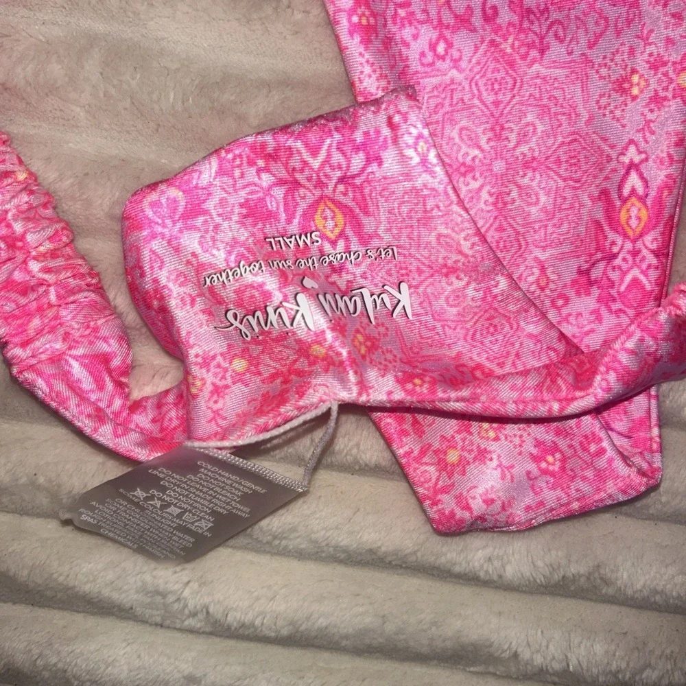 Kulani Kinis Bikini Electric Sunshine Bottom & Invisible Underwire Top Pink NWT